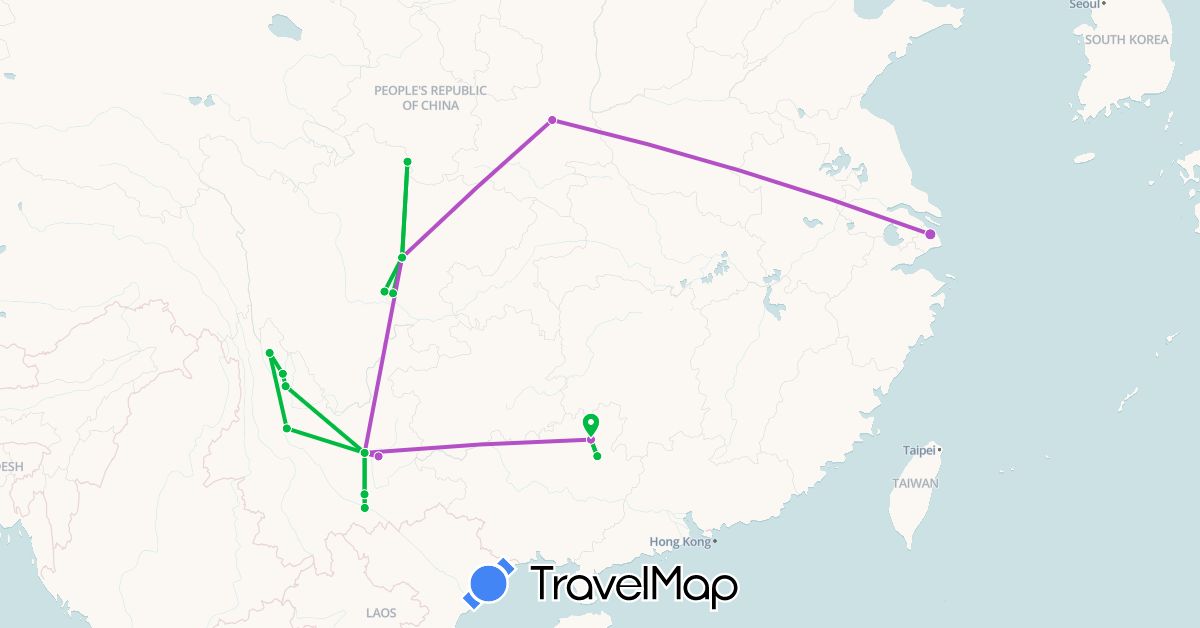 TravelMap itinerary: driving, bus, train in China (Asia)